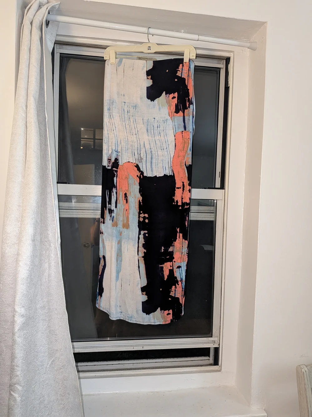 Abstract Print Midi Skirt in Black, Cream & Pink